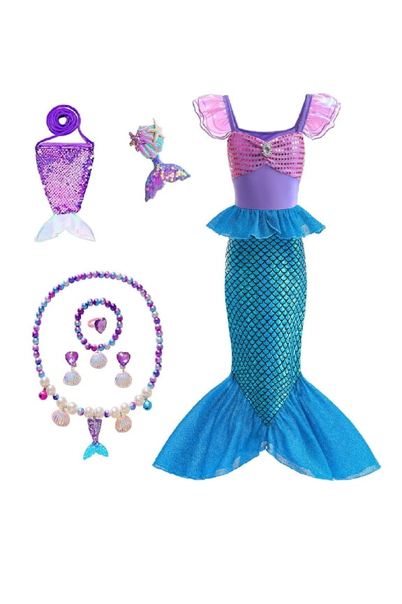 Little Girls Princess Mermaid Costume for Girls Dress Up with Accessory for Christmas Birthday Party Supplies