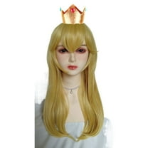 Little Girls Princess Peach Cosplay Wig Yellow With Crown Halloween Party Costume