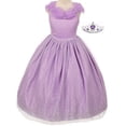 thumbnail image 1 of Little Girls Princess Style Off Shoulder Sparkly Tulle Tiara Flowers Girls Dresses Lilac 4 (T10R34K), 1 of 3