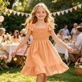 thumbnail image 1 of Little Girls Print Sundress Sleeveless Ruffle Casual Dress Mix Summer Dress for Kids Orange Size 9-10 Years, 1 of 7