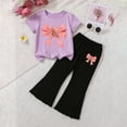 thumbnail image 1 of Little Girls Purple 2 Piece Teddy Bear Outfit: Short Sleeve Tee & High Waisted Flared Pants (2-8 Years),Size 5-6 T, 1 of 6