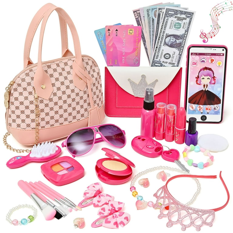 Toddler Girl Toys Little Girl Purse Toddler Purse Play Makeup Toys Gift for Girl with Purse Wallet Toy Phone Fake Makeup Set Princess Pretend