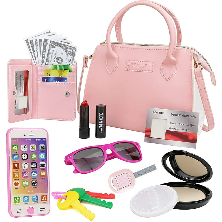 Star Princess Play Purse for Little Girls and Toddlers - Girls Toys Pretend Play Accessories: Toy Phone, Wallet, Credit Cards, Keys, Pretend Makeup