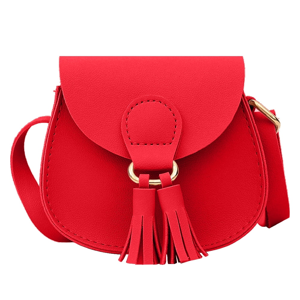 Little Girls Purse for Toddler Kids Girls Leather Crossbody Bag with Tassel red