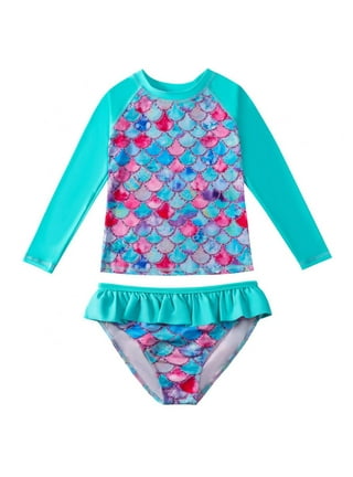 Girls Bathing Suits 2 Piece Swimsuit Kids Blue Dyeing And Printing