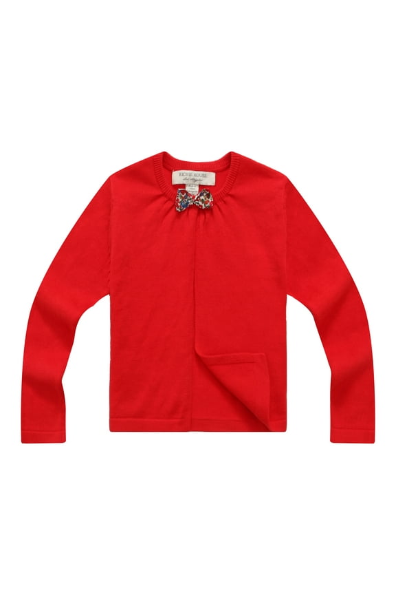 Little Girls Red Bow Open Cardigan 3