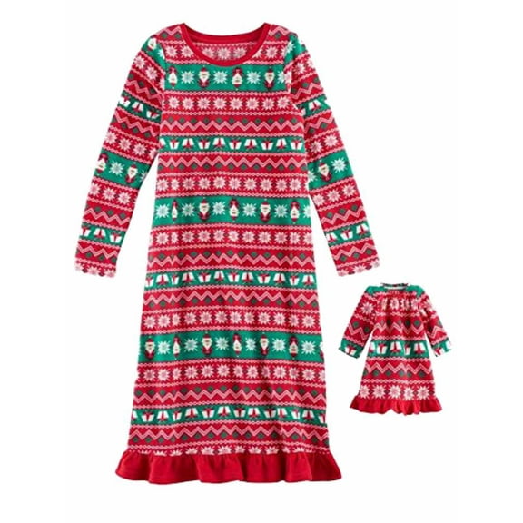 Little Girls Red Fleece Santa Claus Nightgown & Baby Doll Gown Set 2T