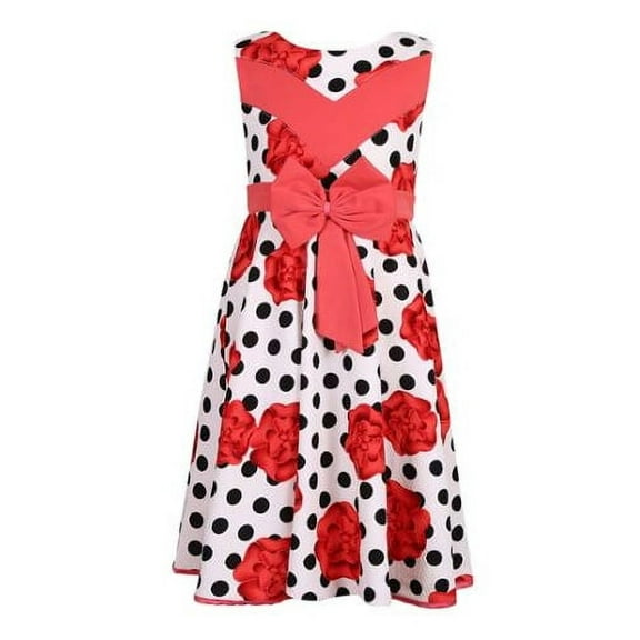 Little Girls Red Roses Black Polka Dot Flower Party Dress 4