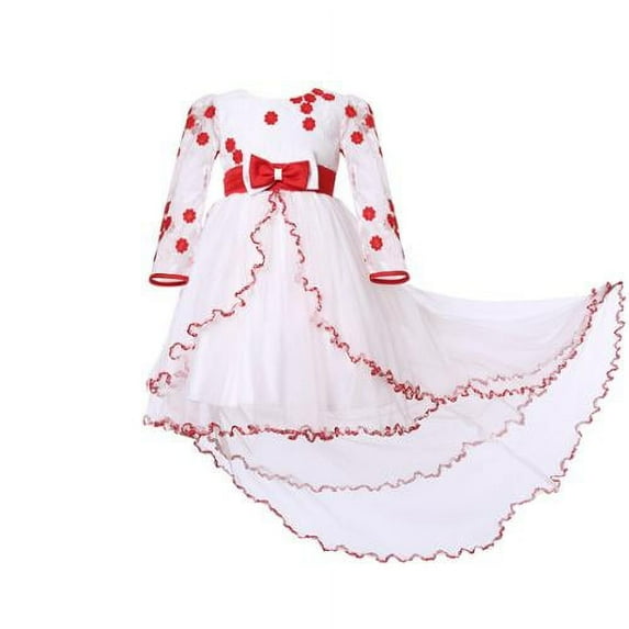 Little Girls Red White Floor Length Tail Layer Bridal Dress 4
