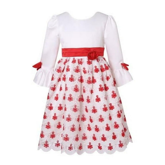 Little Girls Red White Floral Adorned Party Dress 6