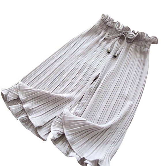 Little Girls Ribbon Tie Chiffon Loose Pleated Wide Leg Palazzo Pants