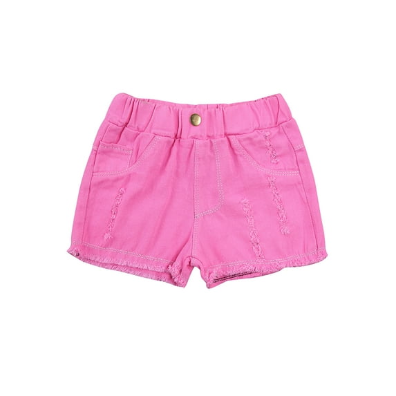 Little Girls Ripped Denim Shorts Kids Solid Color High Elastic Waist Jeans Short Pants