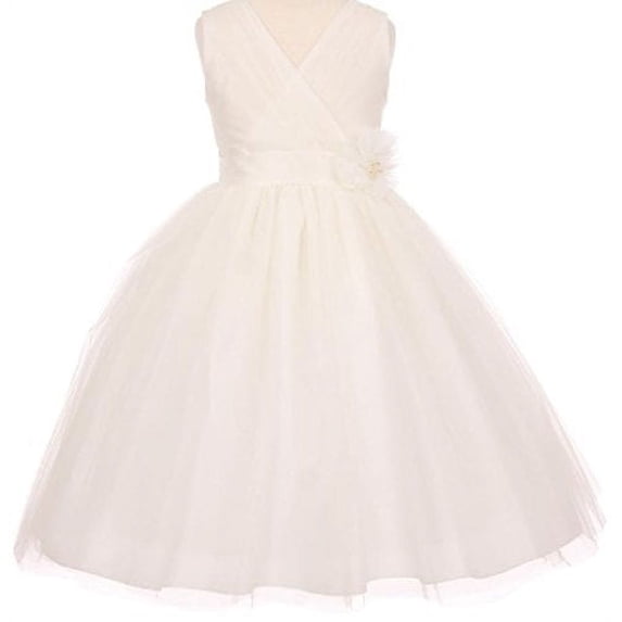 Little Girls Ruched V Neck Tulle Easter Pageant Gown Flowers Girls Dresses Ivory 4 (M3B4K7)