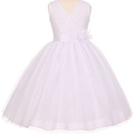 Little Girls Ruched V Neck Tulle Easter Pageant Gown Flowers Girls Dresses White 4 (M3B4K7)