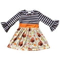 thumbnail image 1 of Little Girls' Ruffle Lace Sleeve Pumpkin Halloween Party Fall Flower Girl Dress Brown 4 M (P201847P), 1 of 2