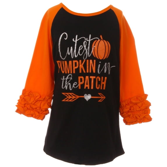 Little Girls Ruffle Sleeve Cutest Pumpkin Halloween T-Shirt Top Tee Kids Orange 3T S (P317286P)