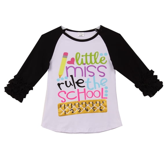 Little Girls Ruffle Sleeve Raglan School Casual Cotton Raglan Top T-Shirt Tee White 3T S (P200904P)