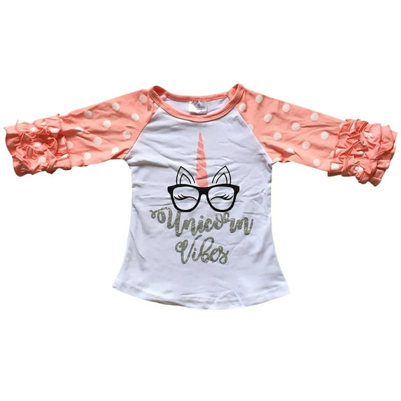 Little Girls' Ruffle Sleeve Unicorn Glasses School Kids Summer Top T Shirt Tee White 2T XS (P318447P)