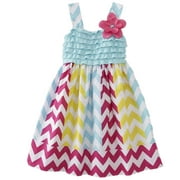 Little Girls Ruffled Chevron Pattern Dress Pink Yellow & Blue Sundress 5