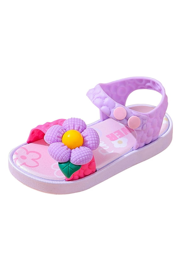 Little Girls' Sandals Children Flat Breathable Rainbow Cute Princess Outerwear Beach Shoes for Girls Size 5-5.5T