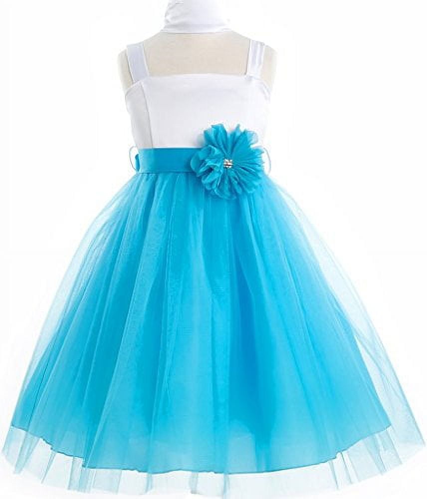 Little Girls Satin Top Colored Tulle Skirt Flowers Girls Dresses Turquoise 2 (J36K36)