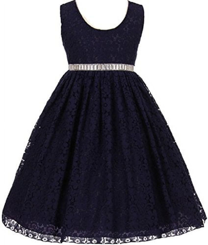 Little Girls Scoop Neckline Floral Lace Overlay Flowers Girls Dresses