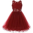 thumbnail image 1 of Little Girls See Through Waistline Lace Pageant Flowers Girls Dresses Burgundy 6 (C50C10), 1 of 4