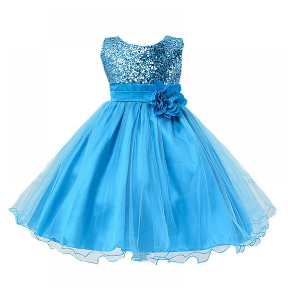 Little Girls' Sequin Mesh Tull Dress Sleeveless Flower Party Ball Gown,Light Blue,3-4T