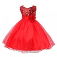 thumbnail image 1 of Little Girls' Sequin Mesh Tull Dress Sleeveless Flower Party Ball Gown,Red,3-4T, 1 of 5