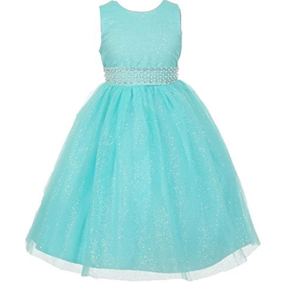 Little Girls Shiny Glitter Sparkle Waist Belt Flowers Girls Dresses Aqua Size 2