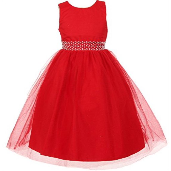 Little Girls Shiny Glitter Sparkle Waist Belt Flowers Girls Dresses Red Size 2