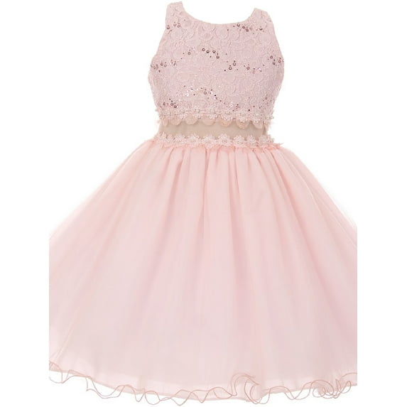 Little Girls Shiny Sequin Floral Sleeveless Round Neck Princess Flower Girl Dress Blush 4 (17C07B)