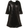 thumbnail image 1 of Little Girls Shiny Sequin Short Sleeve Holiday Christmas Party Flower Girl Dress Black 4 (K40D8), 1 of 4