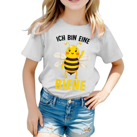 Little Girls Shirts Cartoon Print Short Sleeve T-Shirt Round Neck Cool Tee Shirt T-Shirts To Big Kid 1-2 Years