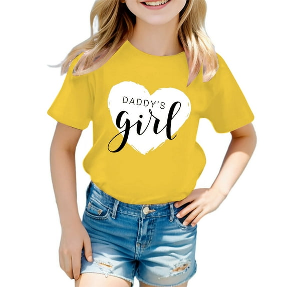 Little Girls Shirts Kid Cute Graphic Print Crewneck Short Sleeve Tee Summer Casual Tops Clothes Tops For Girls Trendy Size 5-6T,Yellow