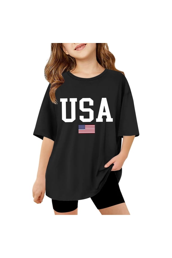Little Girls Shirts Short Sleeve Oversized Crewneck Basic Girls Performance Tops,Black,Size 110