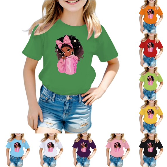 Little Girls' Shirts Short Sleeve Top Cute Graphic Print Round Neck Tee Top Size 5-6T ,Green