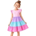 thumbnail image 1 of HILEELANG Girls Cotton Color Block Dress – 100% Soft Cotton Summer Sundress with Ruffle Sleeves, Multi-Color, Sizes 2T-12, 1 of 8
