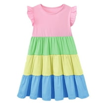 Little Girls Short Sleeve Dresses Easter Summer Cotton Casual Swing Twirly Sundress 5Y