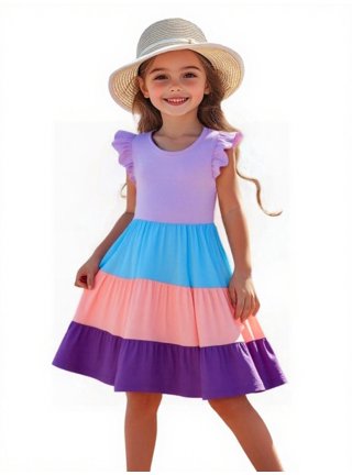 Girls' Ruffle Sleeve Summer Dress With Belt - Plain A-Line Swing Dress For Parties, Vacations & Daily Wear (Ages 7-14)
