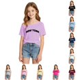 thumbnail image 1 of Little Girls Short Sleeve T Shirts Streetwise City Alphabet Print Shoulder Tee Top Size 8-9T , Purple, 1 of 5