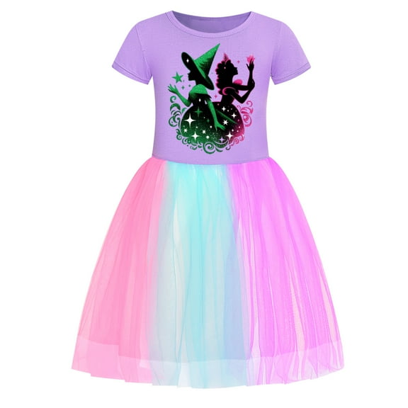 Little Girls Short Sleeve WICKEDs Dress Toddlers Summer Casual Dress Soft Cartoon Comfortable Dresses for Kid 3-9 Years