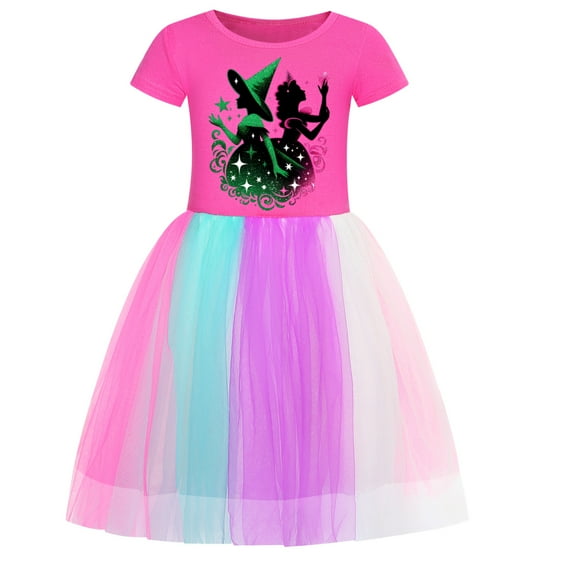 Little Girls Short Sleeve WICKEDs Dress Toddlers Summer Casual Dress Soft Cartoon Comfortable Dresses for Kid 3-9 Years
