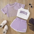 thumbnail image 1 of Little Girls Shorts Set Outfits Set Sleeveless Matching Sets Summer 3 Piece Set Loose Fit Top Shorts Combo For Outdoor Activities Comfortable Breathable Playwear Clothes Set Purple 5-6 Years, 1 of 6