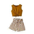 thumbnail image 1 of Little Girls Shorts Set Size 5/6 Tie Knot Tank Tops Striped Shorts Sleeveless Kids 2 Piece Set Summer Outfits Khaki, 7 Y, 1 of 6