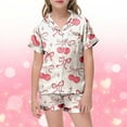 thumbnail image 1 of Little Girls Silk Pajamas Button Down Short Sleeve Pjs Floral Print Fashion Girls' Sleepwear 2 Piece Outfits for Girls Pink,150, 1 of 5
