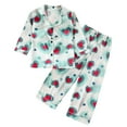 thumbnail image 1 of Little Girls Silk Pajamas Cartoon Print Comfortable Long Sleeve Satin Button-Down Home Outfit Set 2 Piece Satin Pajama Outfits Green,3-4 Years, 1 of 5