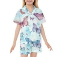 thumbnail image 1 of Little Girls Silk Pajamas Set Graphic Print Shirt and Pant Set with Pockets Satin Button-Down Comfortable Home Outfit Set 2 Piece Sets Pajamas for Kids 12-13 Years, 1 of 5