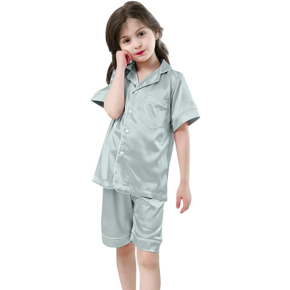 Little Girls Silk Pajamas Set Short Sleeve Button Down Top Shorts Summer PJS for Girls Pajamas for Girls 4T