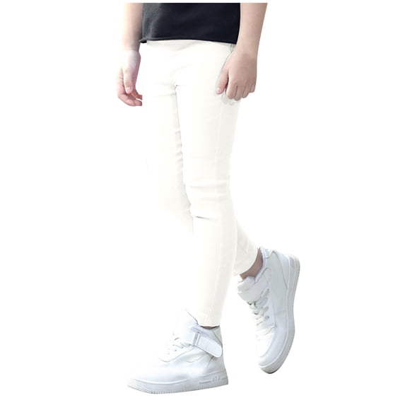 Little Girls Size 5/6 Kids Girls Stretch Pencil Pants Elastic Waist Trouser Bottoms White, 150